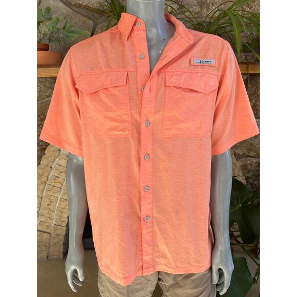 Habit Button Down Fishing Hiking Short Sleeve Orange Shirt Men's Size Medium - Picture 1 of 9